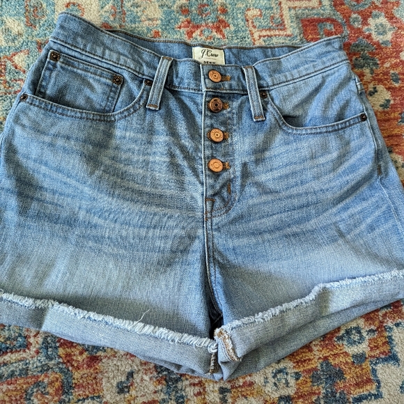 J.Crew High Rise Raw Hem High Rise Button Fly Light Denim Shorts Size 26 - Picture 2 of 10